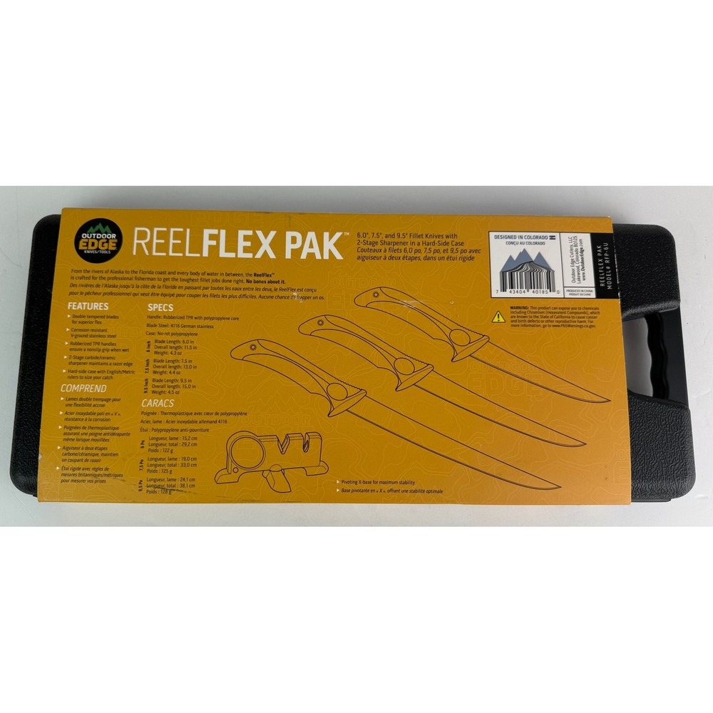 Outdoor Edge ReelFlex Pak RFP-6 3 Fishing Fillet Knives w/Sharpener Hard Case - Picture 2 of 9